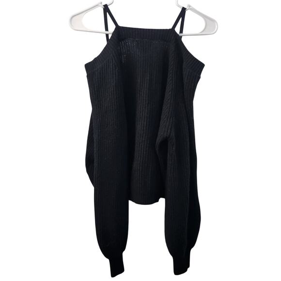 CAMI NYC Wool Cold Shoulders Sweater S Black Puff Sleeves Cozy Fall Designer - Picture 2 of 8